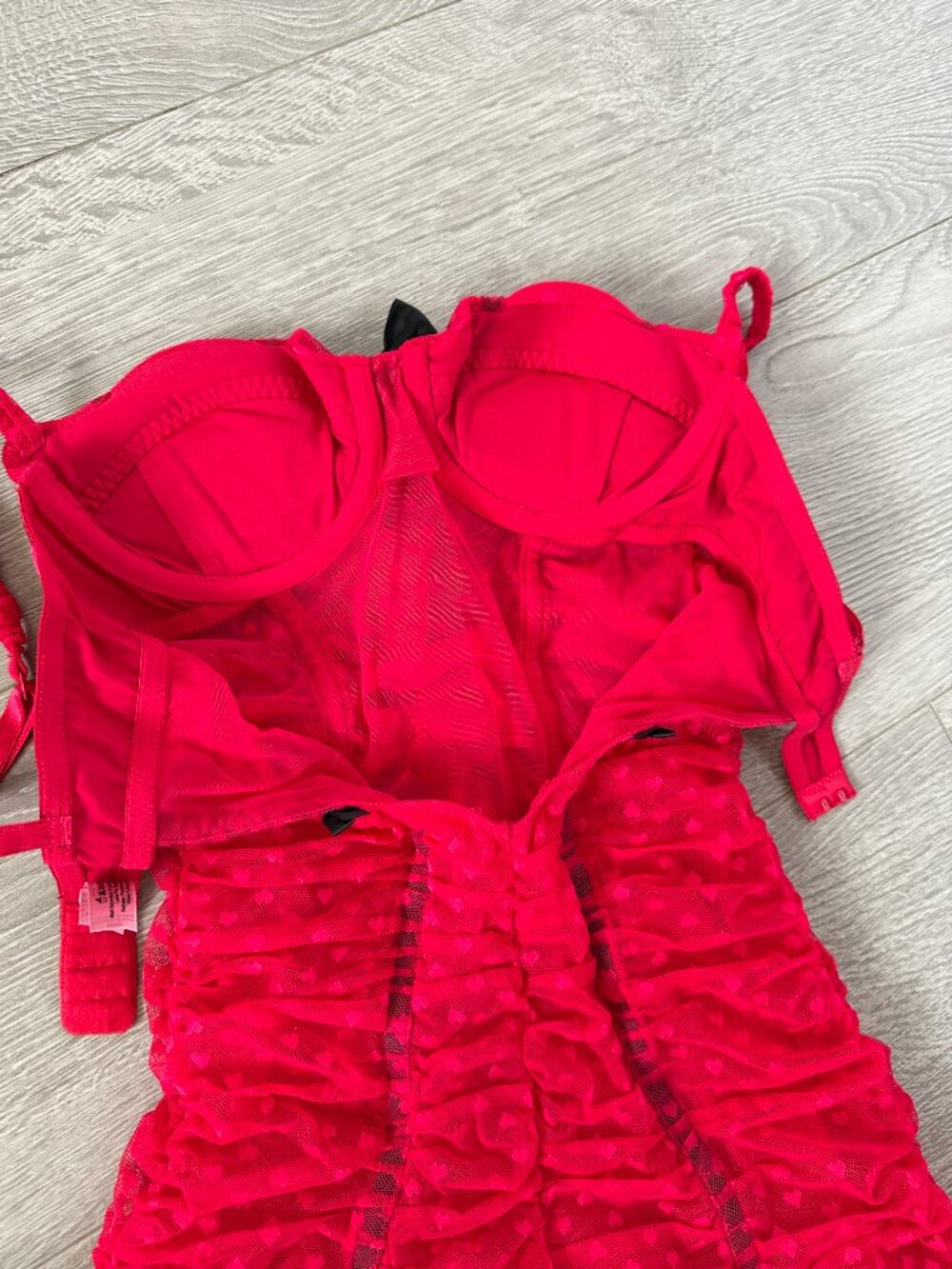 Victoria’s Secret Sexy Little Things Pink Heart Mesh Bustier Babydoll 34B - Picture 11 of 15